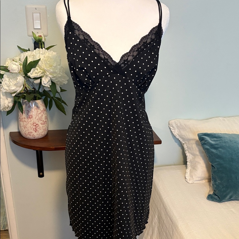 Black Polka Dot Lace Trim nightgown
